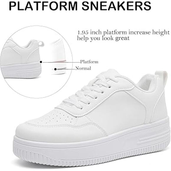 Memon Womens Size 11 White Faux Leather Basic Lace Up Platform Sneaker Shoes - Picture 2 of 7